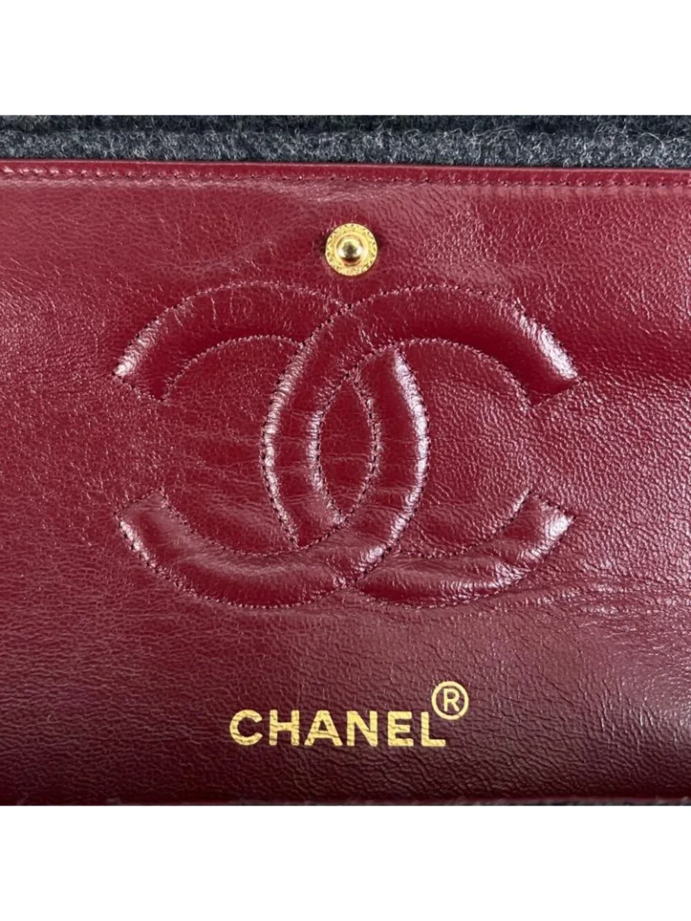Chanel Quilted Shoulder Bag Wool Gray Double Flap Chain CC Logo